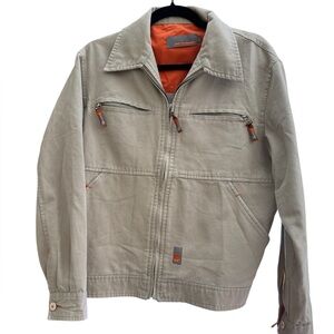 Light Beige Men's Shirt Jacket with Orange Lining